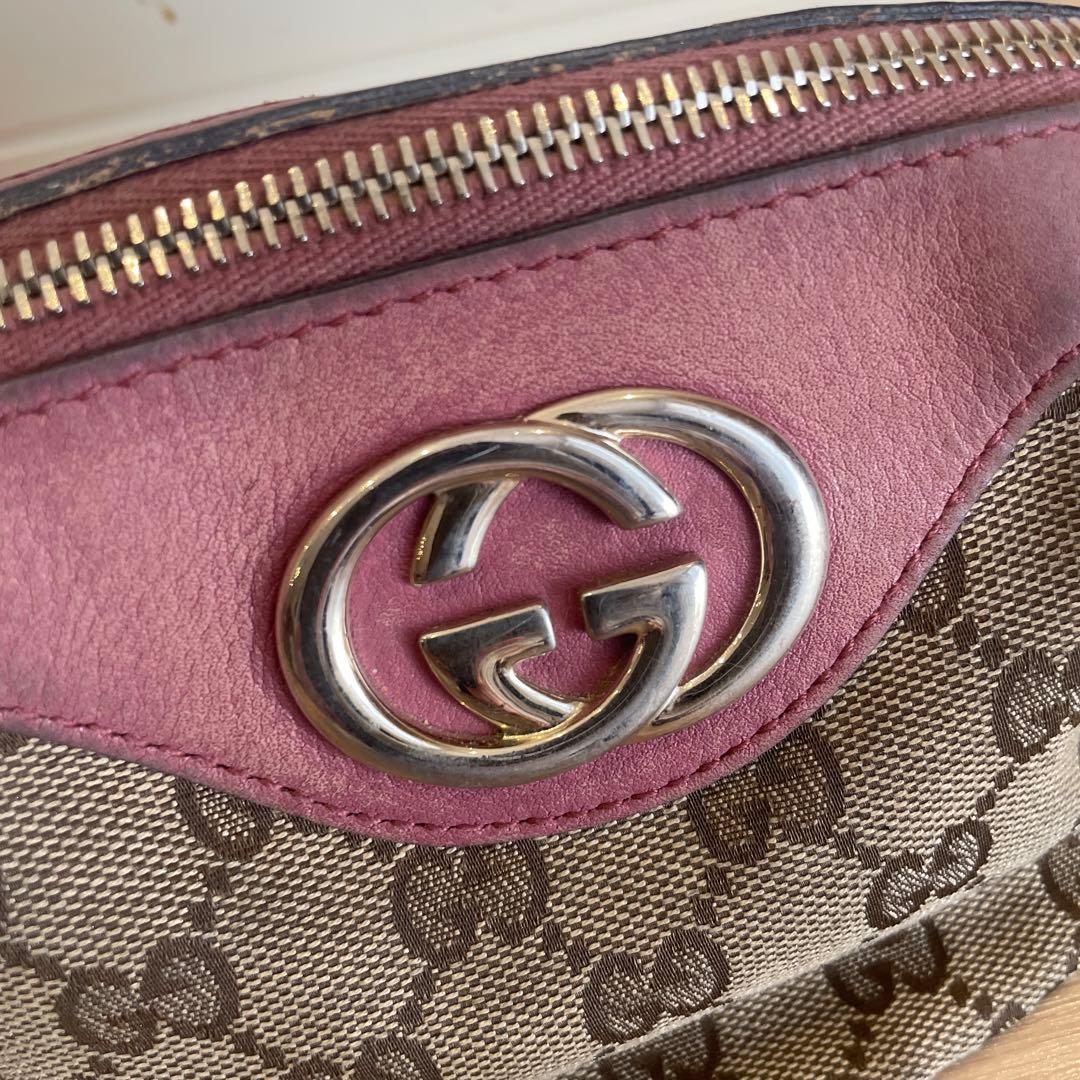 GUCCI GGキャンバスポーチ ベージュ ピンク - メルカリ