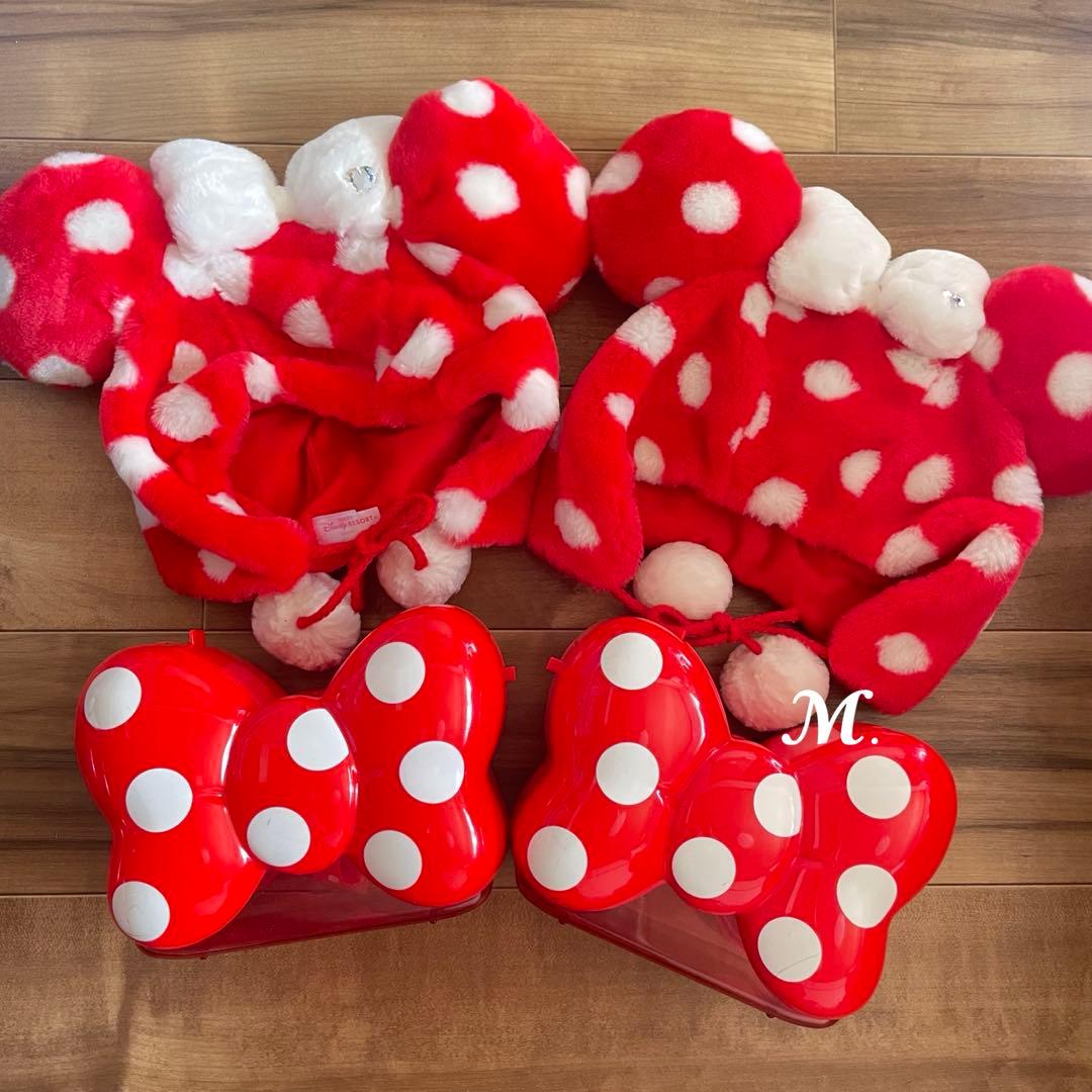 ディズニー　ミニー　水玉　ファンキャップ　リボン　ポップコーンバケット