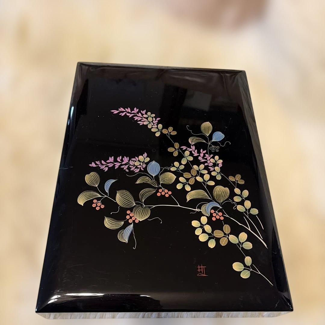 会津塗り漆器 文箱 花デザイン 昭和レトロ