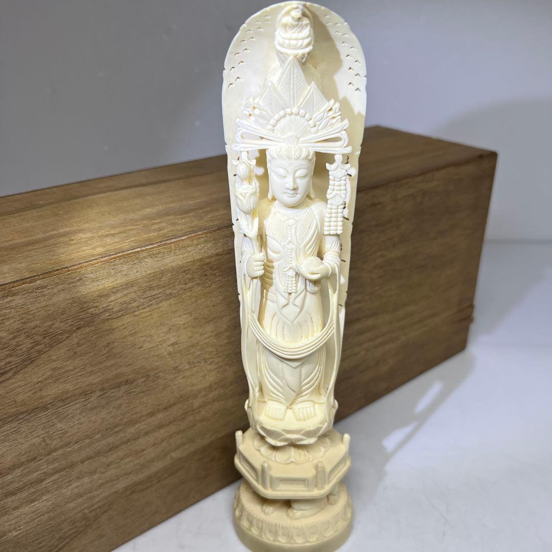 極上　和彫　在銘　聖観世音像　高さ25cm 417g 東K8-0211☆2F