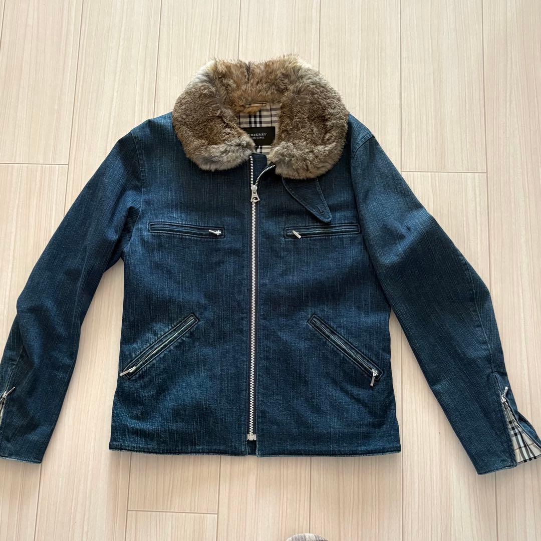 BURBERRYブラックレーベル　デニムライダースジャケット　ラビットファー M