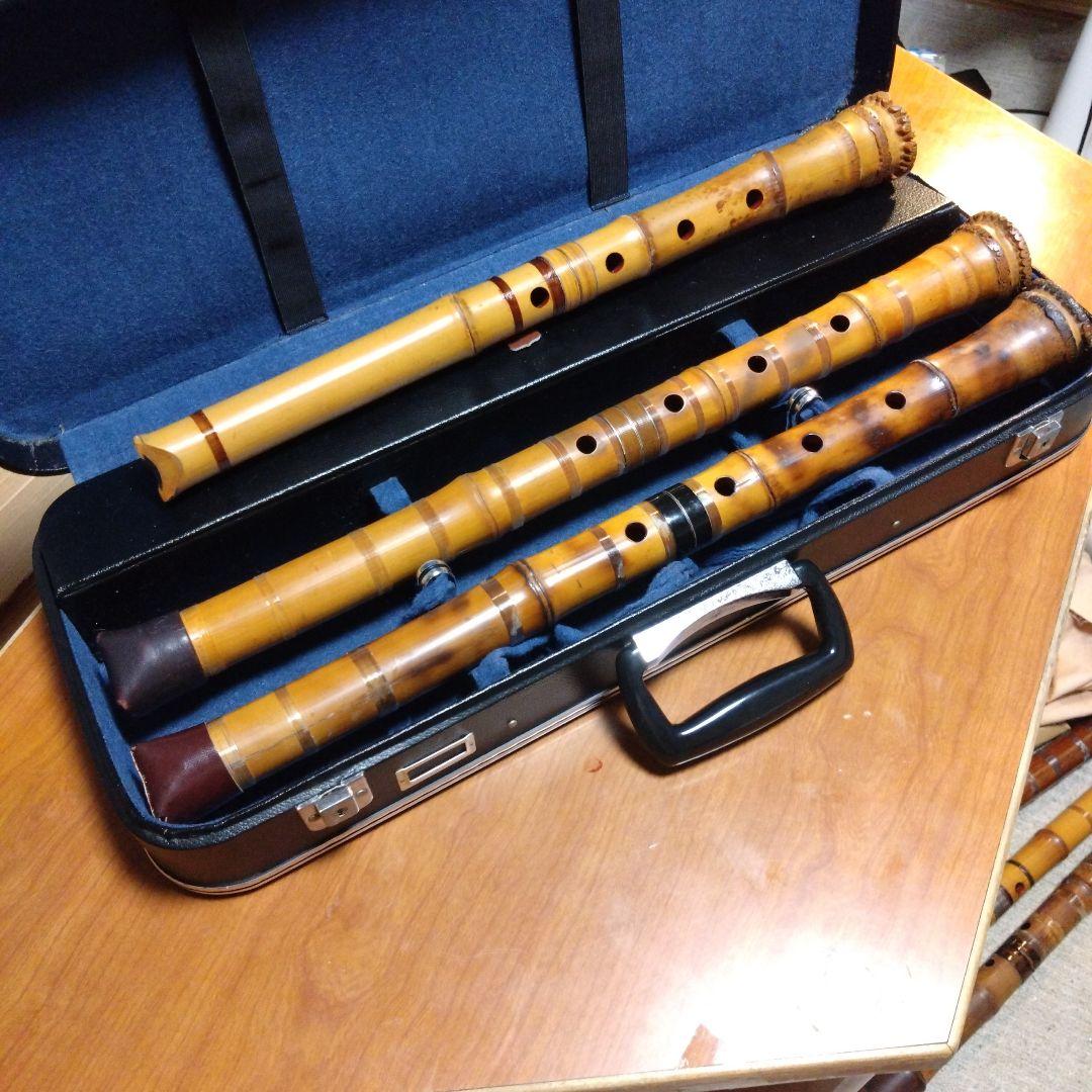 都山流尺八3本　深水銘　ハードケース付き