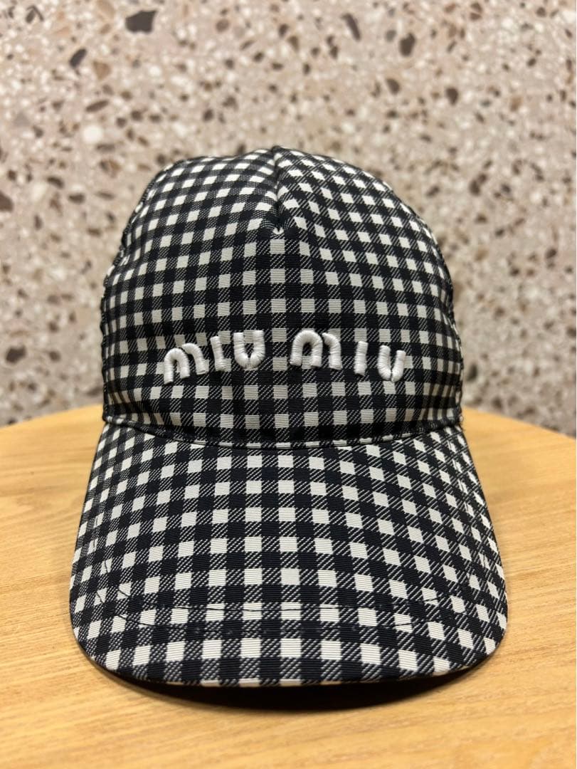 MiuMiu キャップ/ギンガムチェック/Black / M
