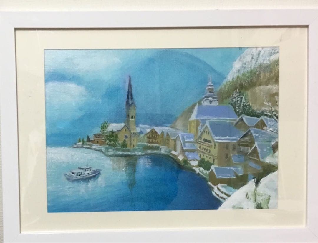 「　湖畔の冬　」油彩画　原画　額付