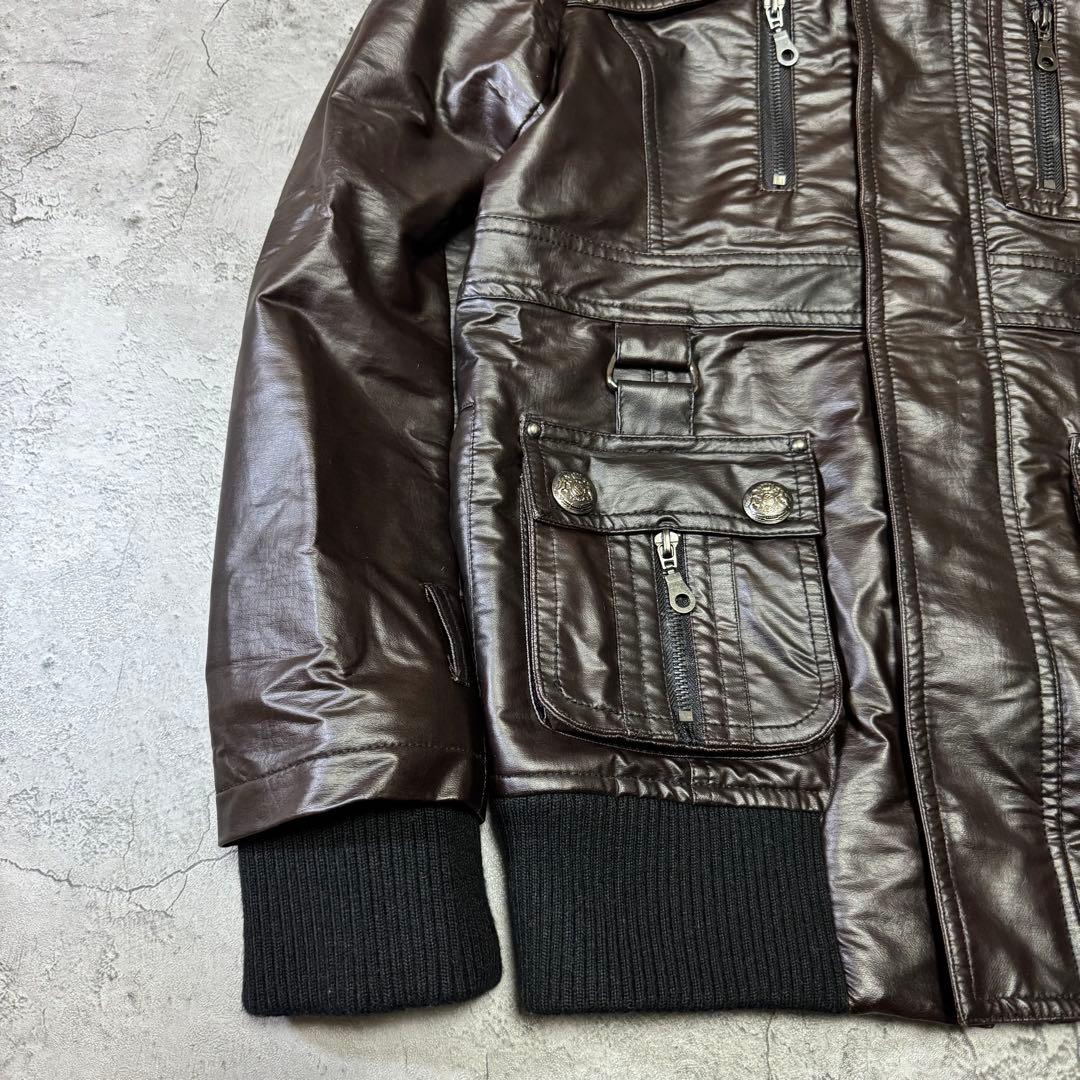 Y2K 短丈 ファー フェイクレザージャケット光沢 平成 お兄系 - メルカリ