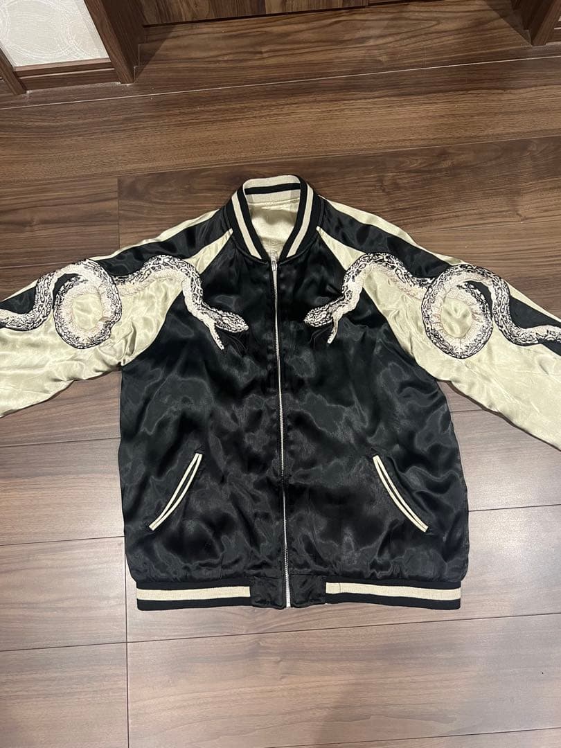 リバーシブルジャケット スカジャン　蛇＆薔薇 刺繍