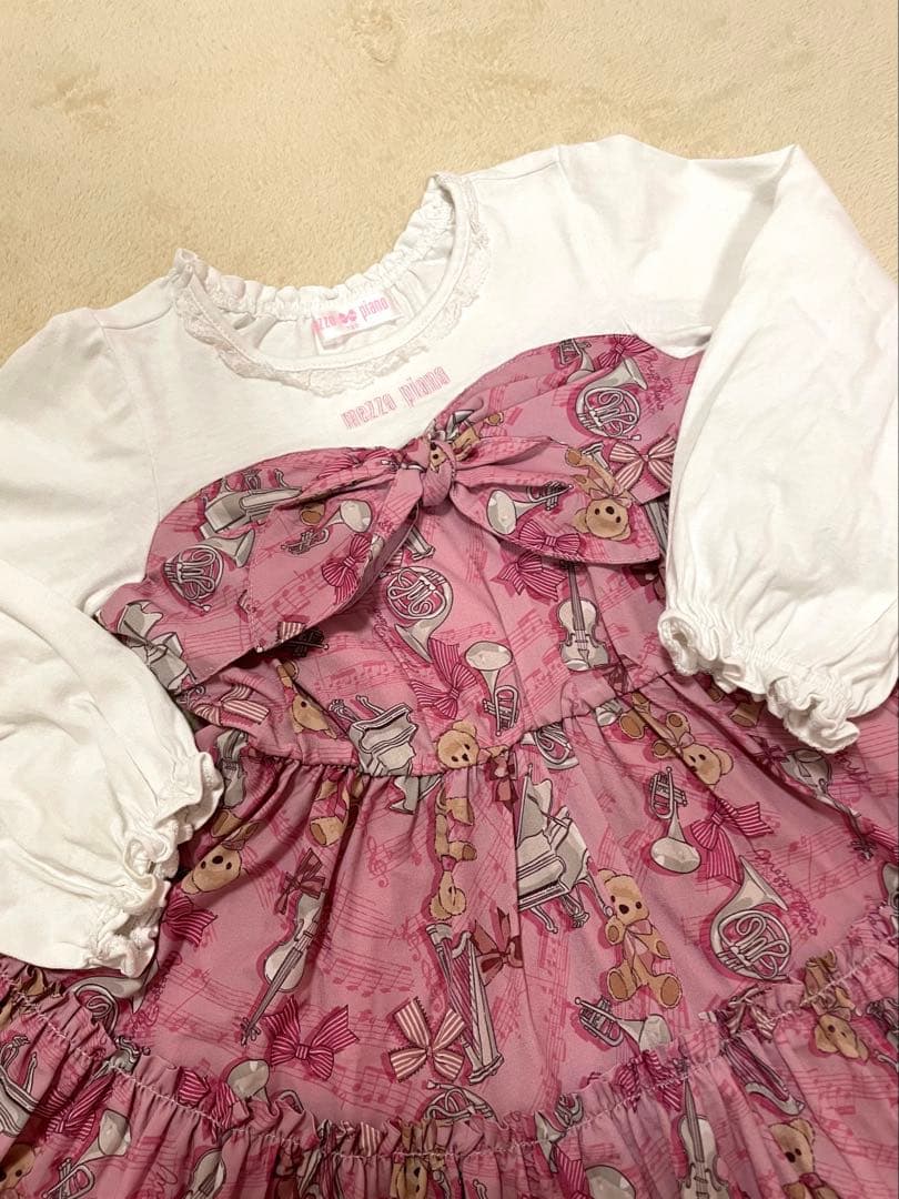 mezzo piano 楽器×クマ柄ドッキングティアードワンピース発表会 入学式