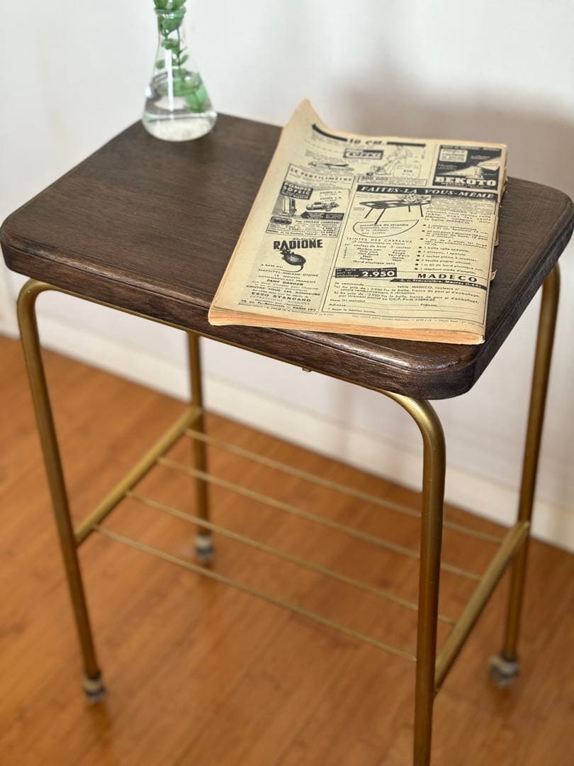 ヴィンテージ オーク材 ワゴン インダストリアル スチール サイドテーブル