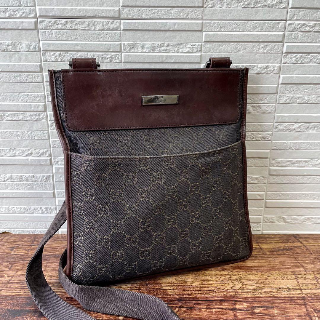 グッチ GGキャンバス × レザー ショルダー バッグ メッセンジャー. グッチ GGキャンバスレザー ショルダーバッグ ブラウン 茶系 スタッズ
