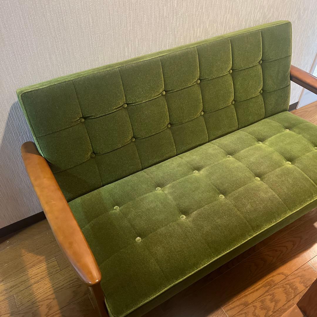 カリモク60 グリーン　ミッドセンチュリー 2人掛けソファ