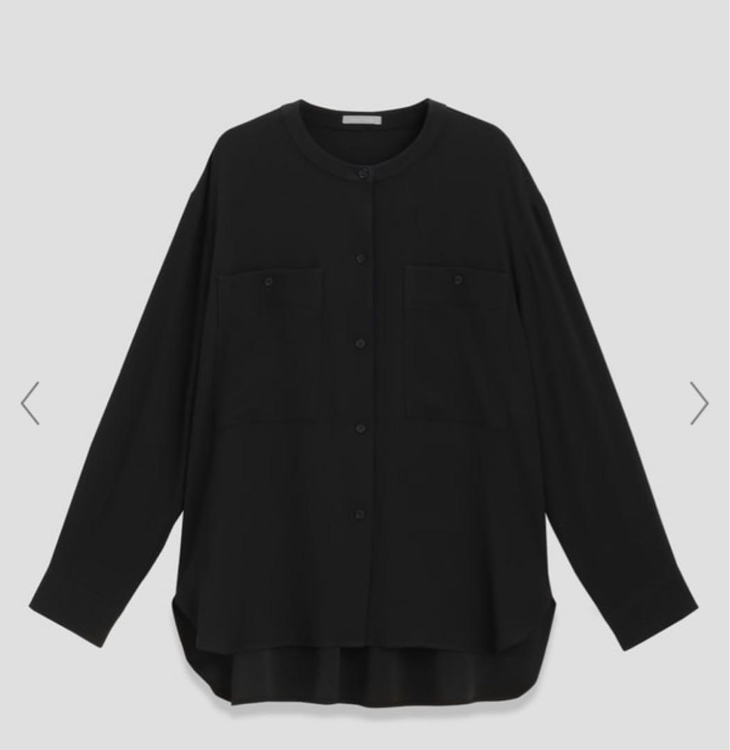 セオリーリュクス 接触冷感接触 黒バンドカラーブラウスウォッシャブル