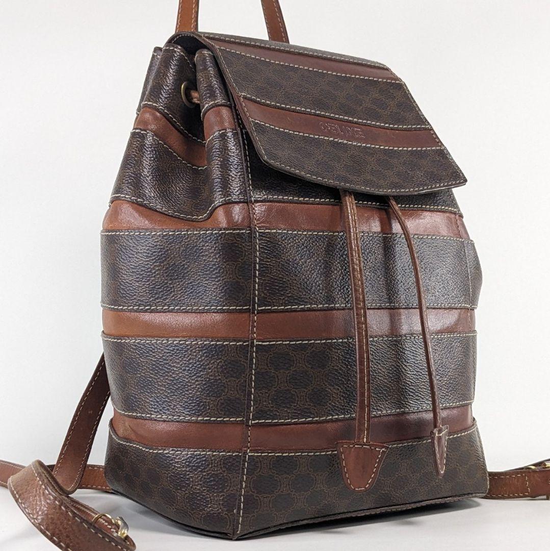 美品　セリーヌ　バックパック　リュック　マカダム　トリオンフ　ライン　PVC CELINE セリーヌ マカダム PVC×レザー フロントポケット バックパック