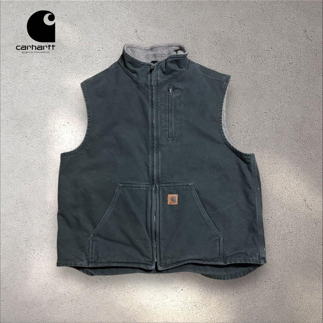 【N86】Carhartt ダック地モックネックベストXLボア裏地フェード