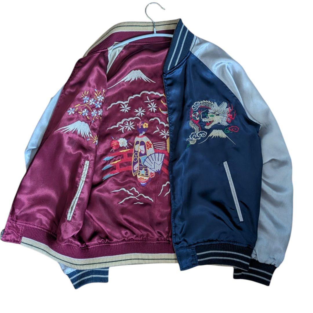 スカジャン リバーシブル 日本地図 龍 舞子 ネイビー えんじ スーベニア 刺繍