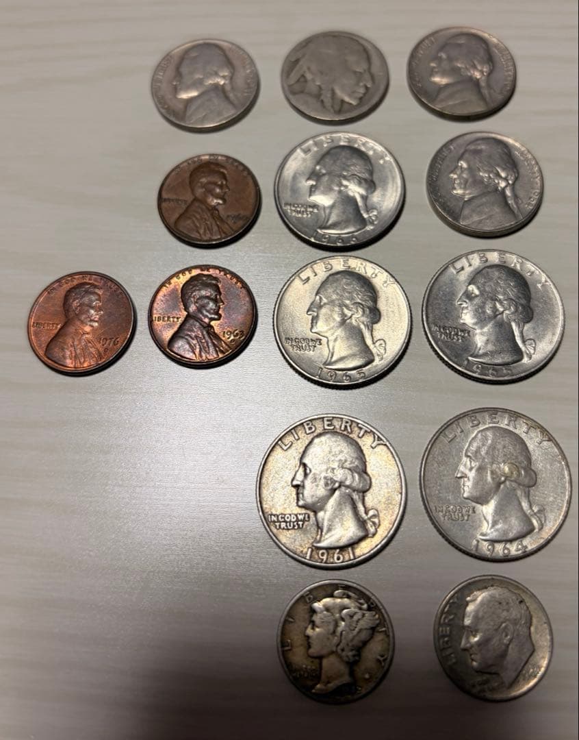 アメリカ銀貨含む古銭14枚まとめ売り 銀90％クォーター＆ダイム入りUSA アメリカ 銀貨等 25セント硬貨 150枚 クォーターダラー コイン 古銭