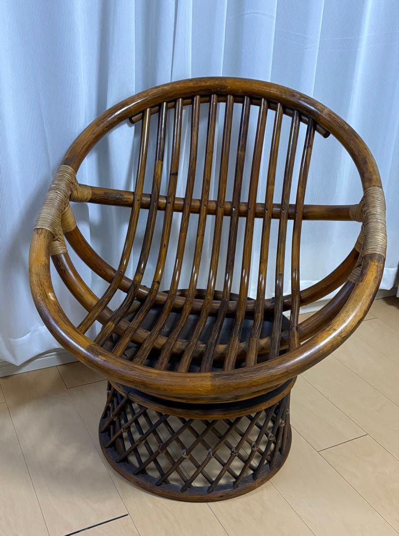 【昭和レトロ】ラタン回転チェア 円形 藤家具 ヴィンテージ　アジアン 楽天市場】ラタン回転椅子 ロータイプ 籐製 座椅子 回転椅子 椅子