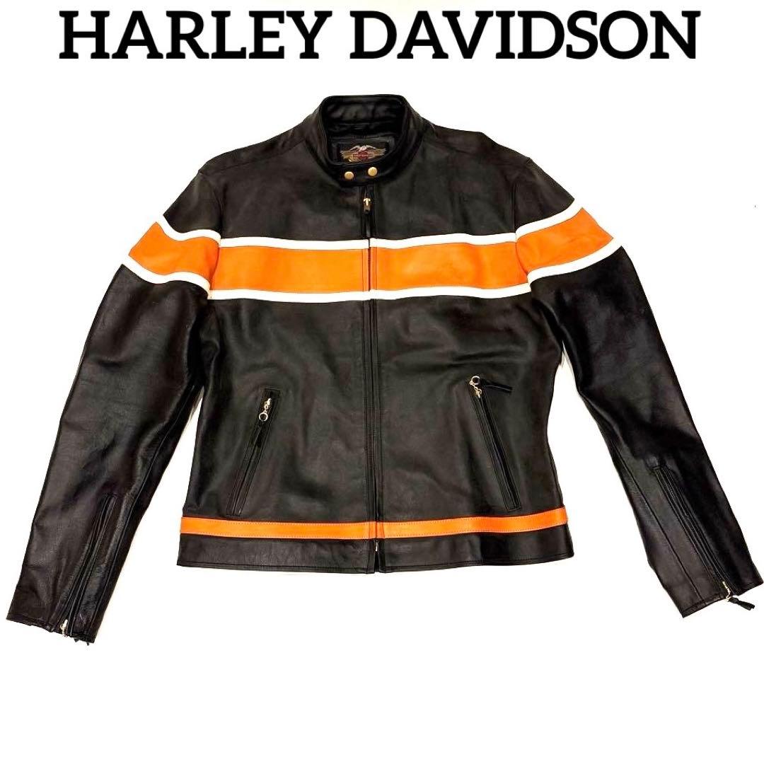 HARLEY DAVIDSON 本革 シングルライダースジャケット ツートン L HARLEY DAVIDSON シングル ライダースジャケット L ブラック ダブル