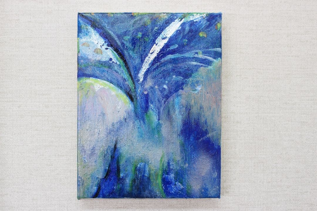 【F0号】untitled 青と緑の抽象油彩画