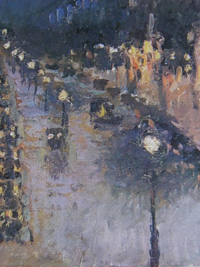 カミーユ・ピサロ、【夜のモンマルトル通り】、希少な額装用画集より