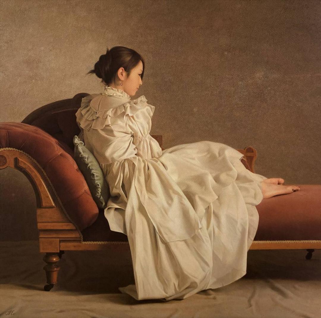 森本草介、【午後のくつろぎ】、希少な額装用画集画、新品高級額 額装