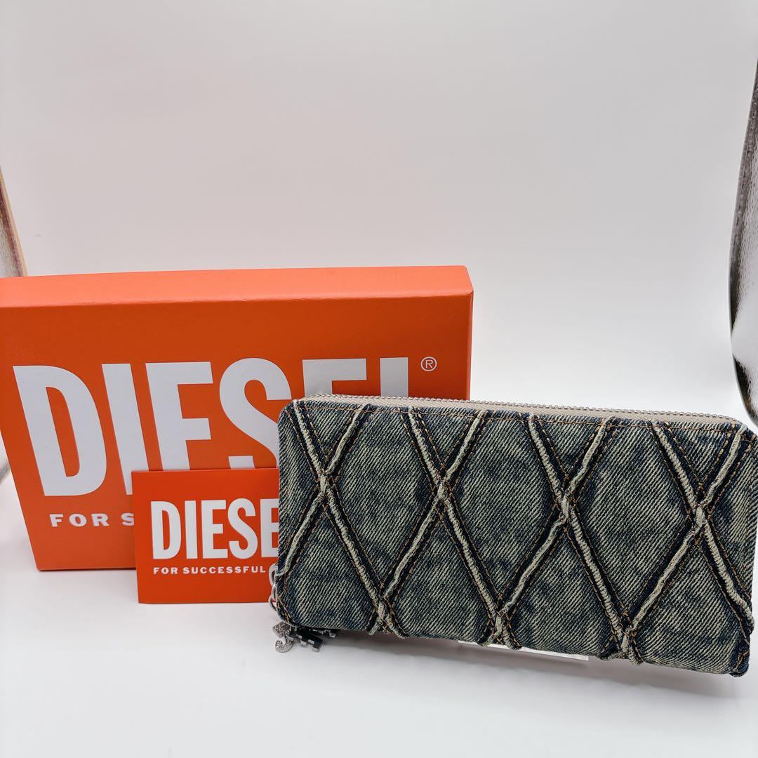 未使用級DIESEL ディーゼル デニム キルティング ラウンドファスナー長財布