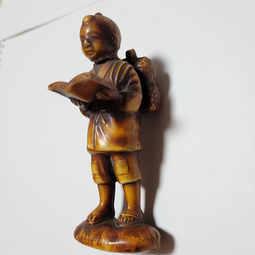 小型 二宮金次郎像 陶器 骨董品 古美術 工芸 置物 アンティーク 金次郎