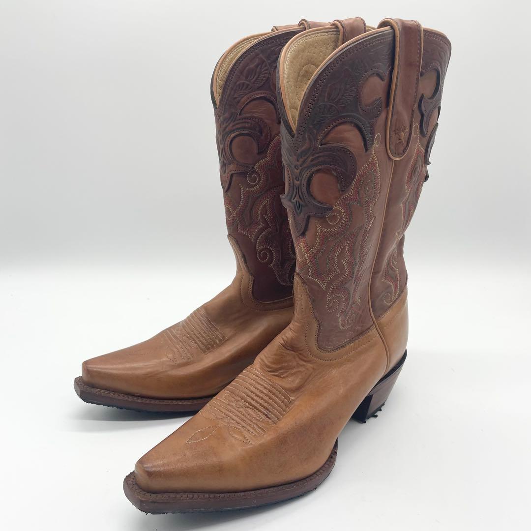 【良品】Tony Lama トニーラマ ウエスタンブーツ 刺繍 レザー ブラウン