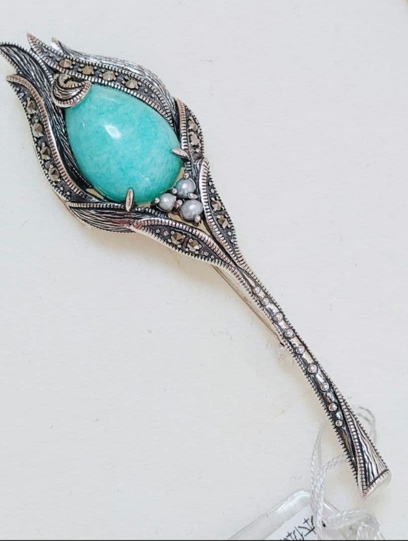 未使用品 碌山 アマゾナイト ベビー真珠 ブローチ 兼 ペンダント