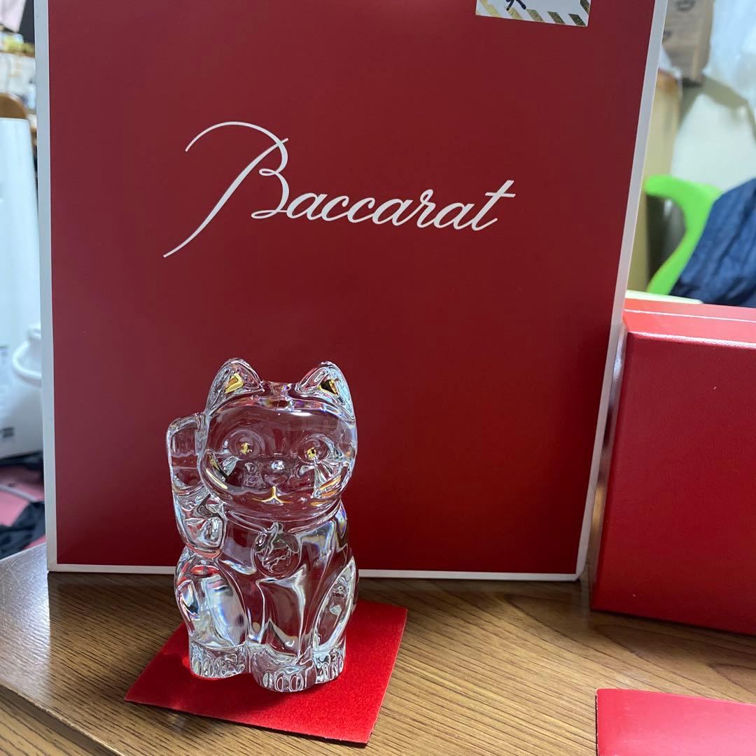 バカラ　クリスタルグラス招き猫クリアゴールド