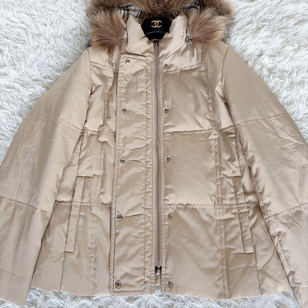 バーバリーロンドン】ファーフード3WAYダウンコート ベージュノバ