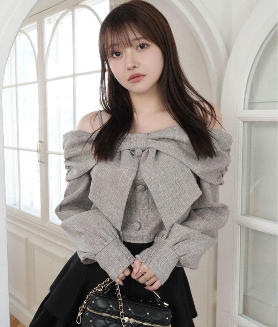 LIP SERVICE リボンオフショルロングスリーブトップス