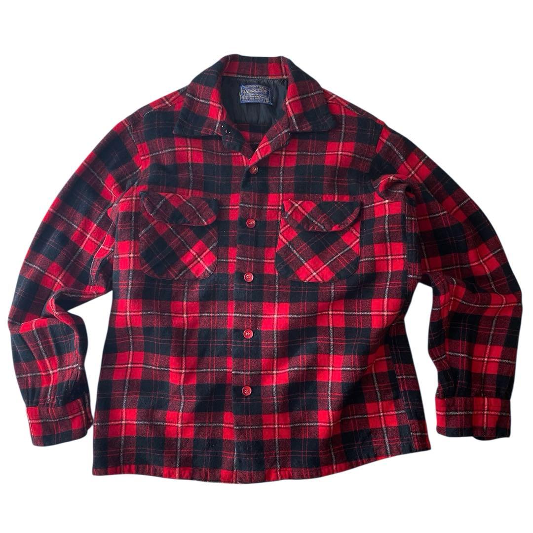 50s PENDLETON ボードシャツ 赤×黒チェック USA製 ヴィンテージ