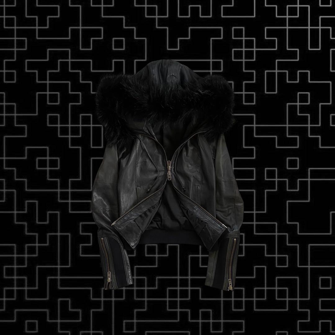 ジャケット・アウター 00s archive fur leather hoodie y2k punk