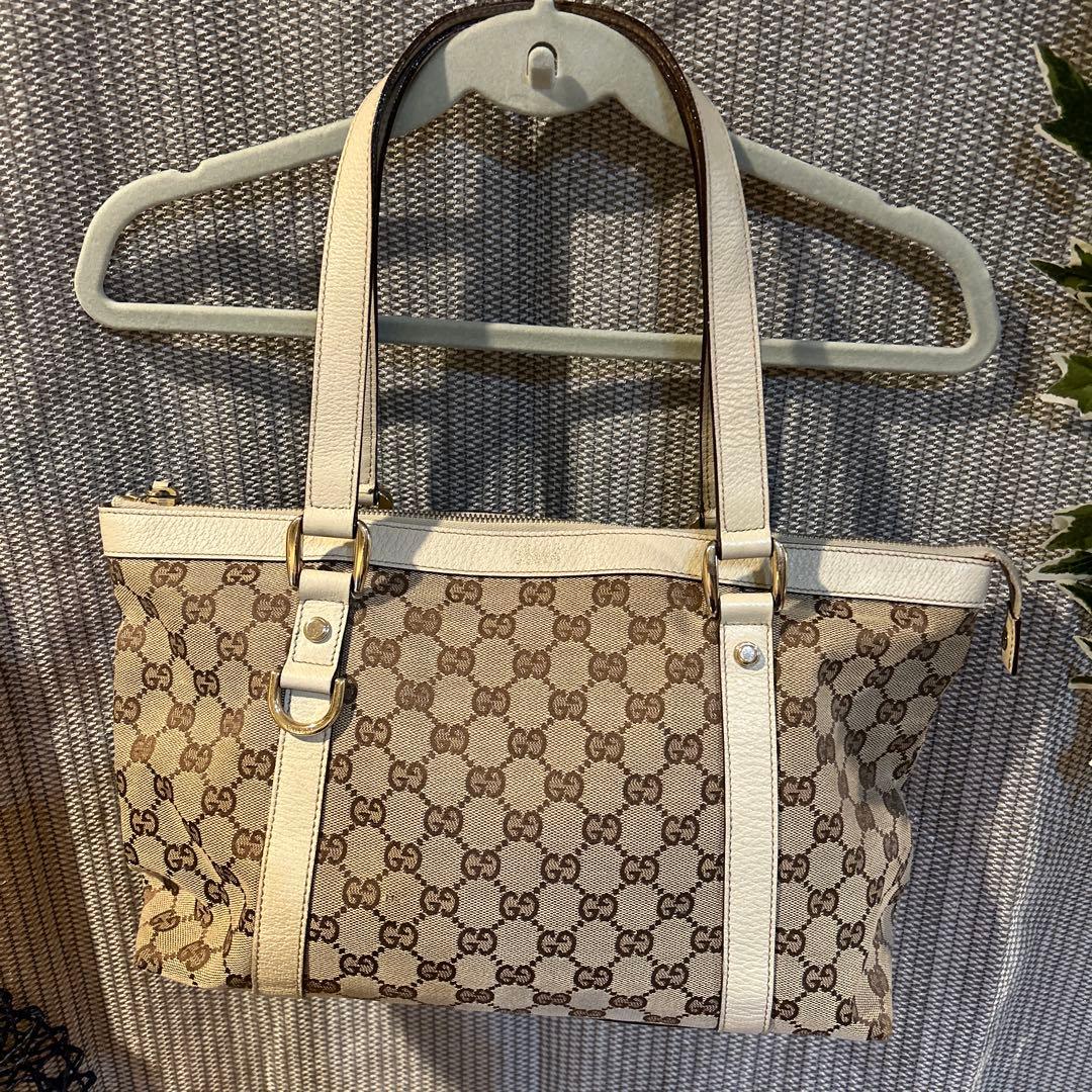 美品✨ グッチ キャンバス ボストンバッグ ベージュ GG レザー 金具付