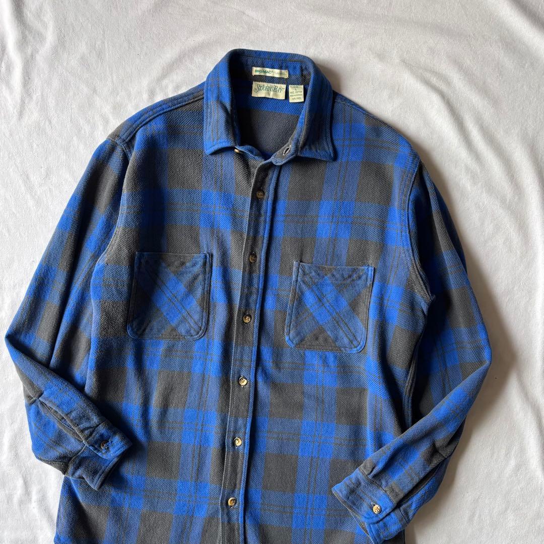 90s ST JOHN'S BAY BIGMACフランネル ネルシャツ 青 黒 - メルカリ