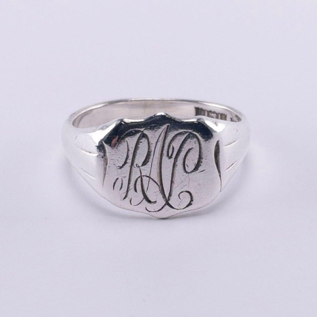英国製 60s ヴィンテージ 925シルバー 彫金 シグネット リング 20号