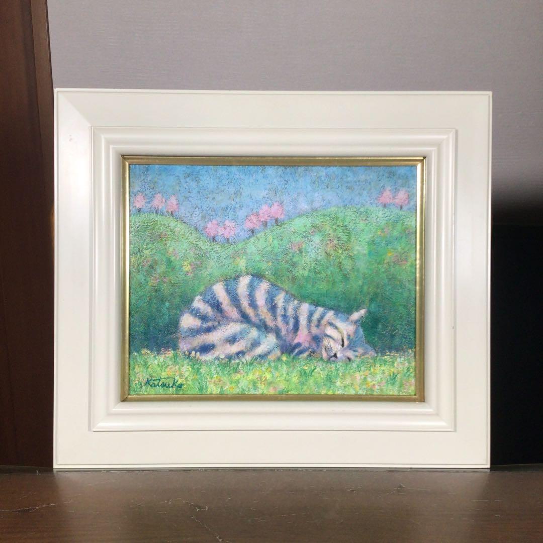 『冬うー特価』　絵画　油絵　『春眠』　猫