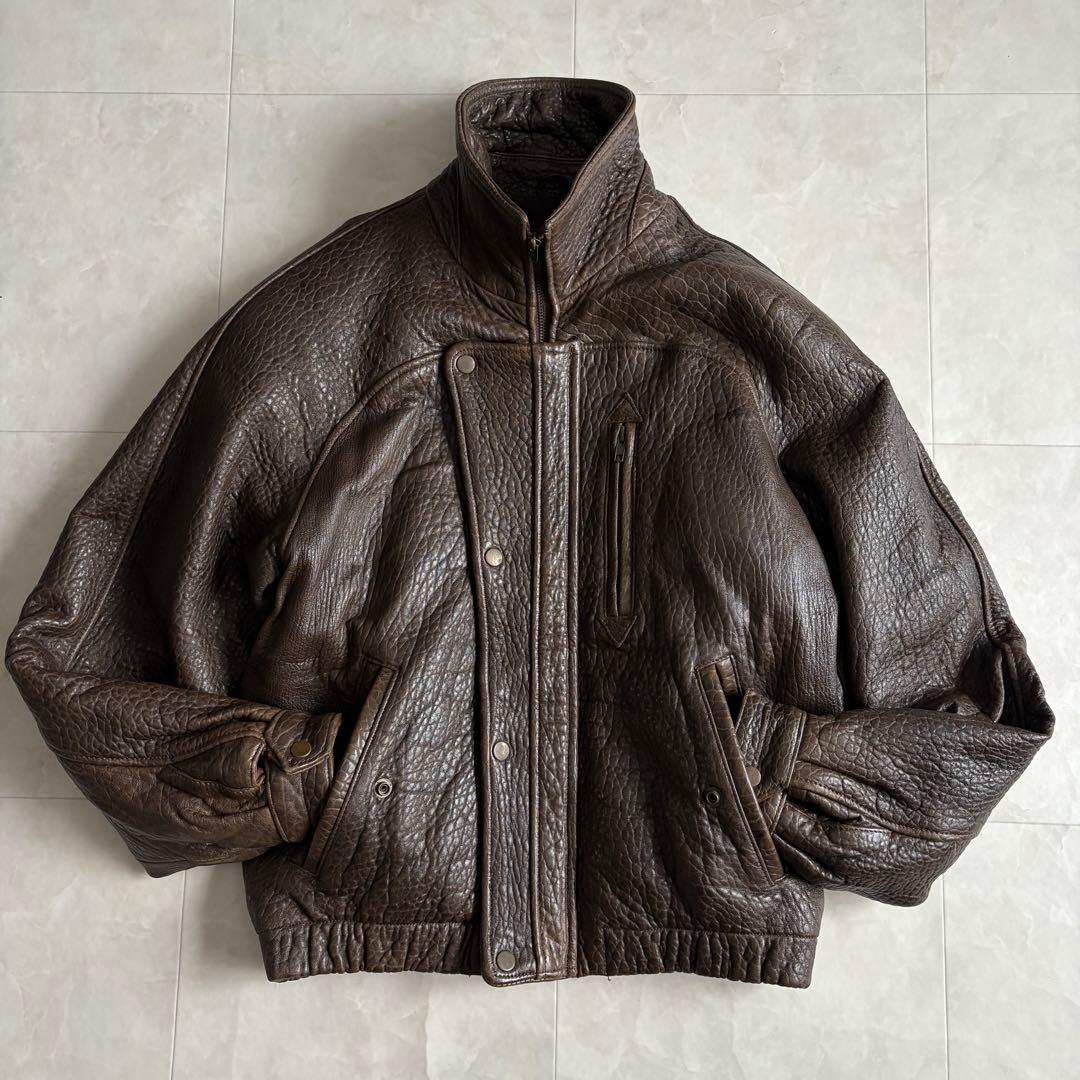 80s vintage 羊革スタンドボンバージャケット 茶 M ブルゾン 短丈