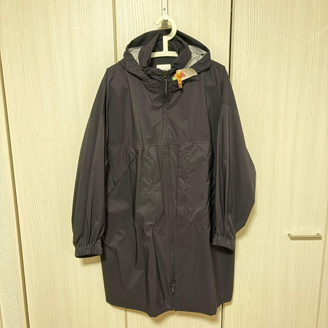 クリーニング済 I ロング ナイロンコート フード 黒 BLACK