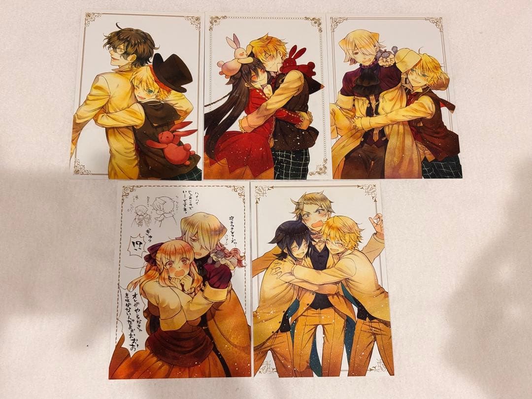 PandoraHearts 抱きつき ポストカード原画展　5点セット 希少品 PandoraHearts 抱きつきポストカード 花言葉ブロマイド 他