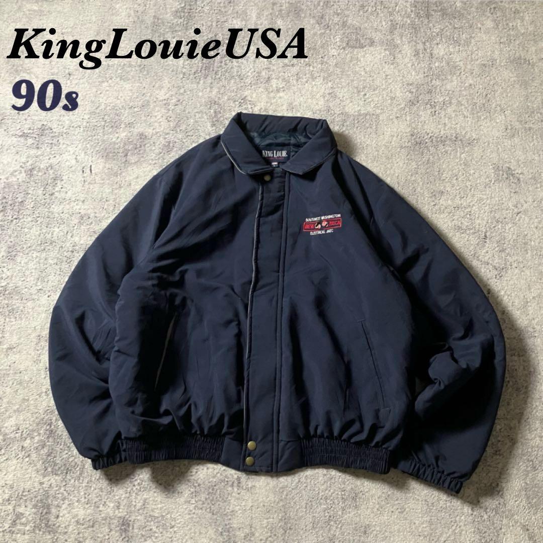 90sKingLouieUSA製中綿キルティングワークジャケット企業刺繍ネイビー