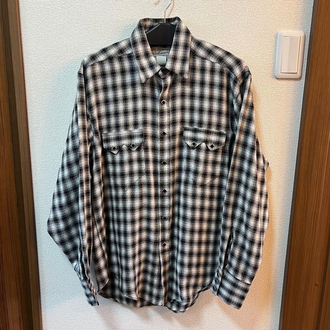 70s rockmount 白黒オンブレチェック レーヨンシャツ