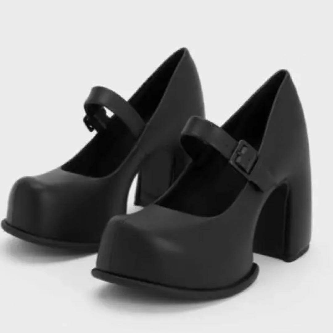 ブラック マリー・ジェーン チャールズアンドキース 靴ヒール CHARLES ＆ KEITH（チャールズ&キース） パンプス シリンダーブロック