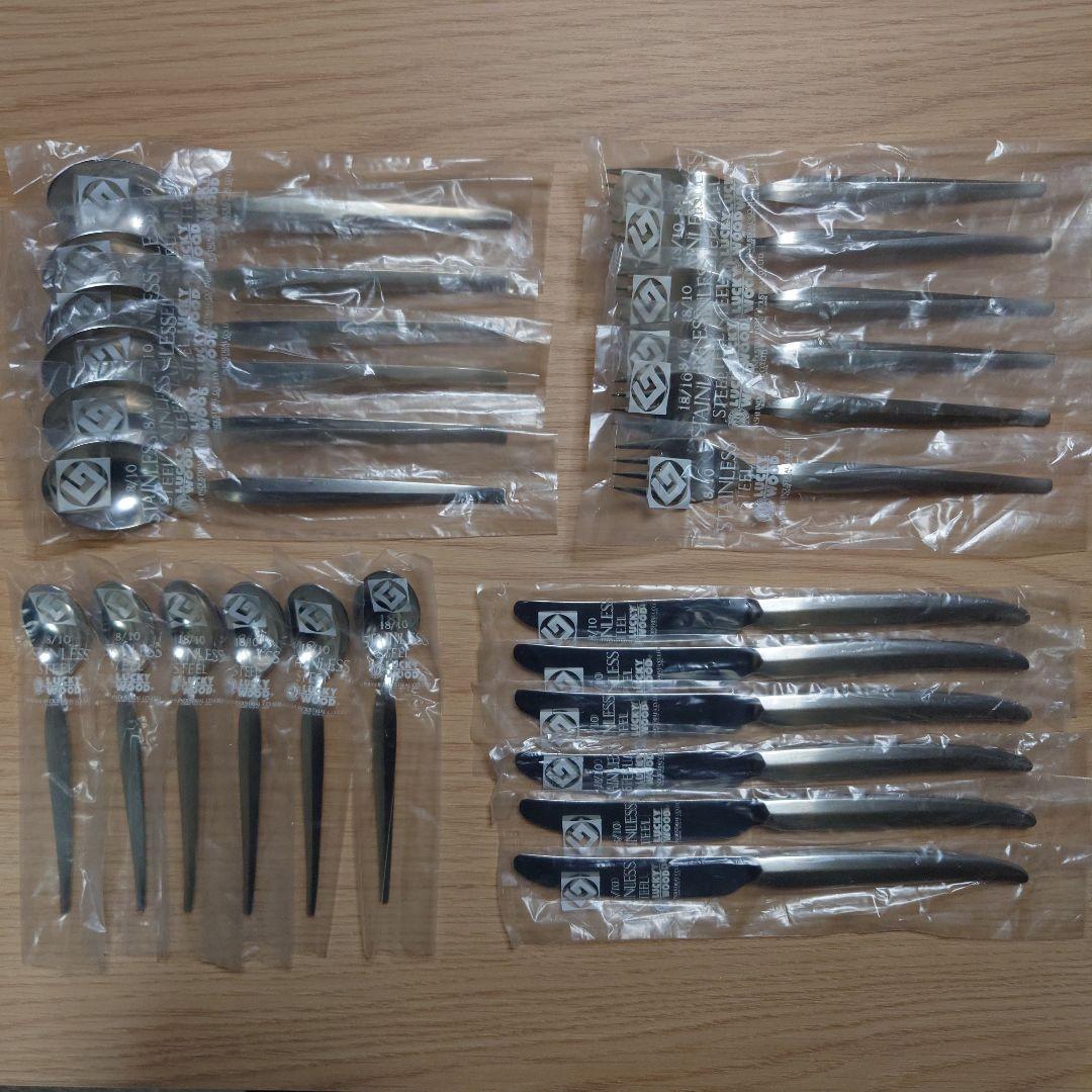 Y⑩ラッキーウッド　デラックス　カトラリーセット（24PC） LUCKY WOOD（ラッキーウッド） カトラリーセット ナイフ フォーク