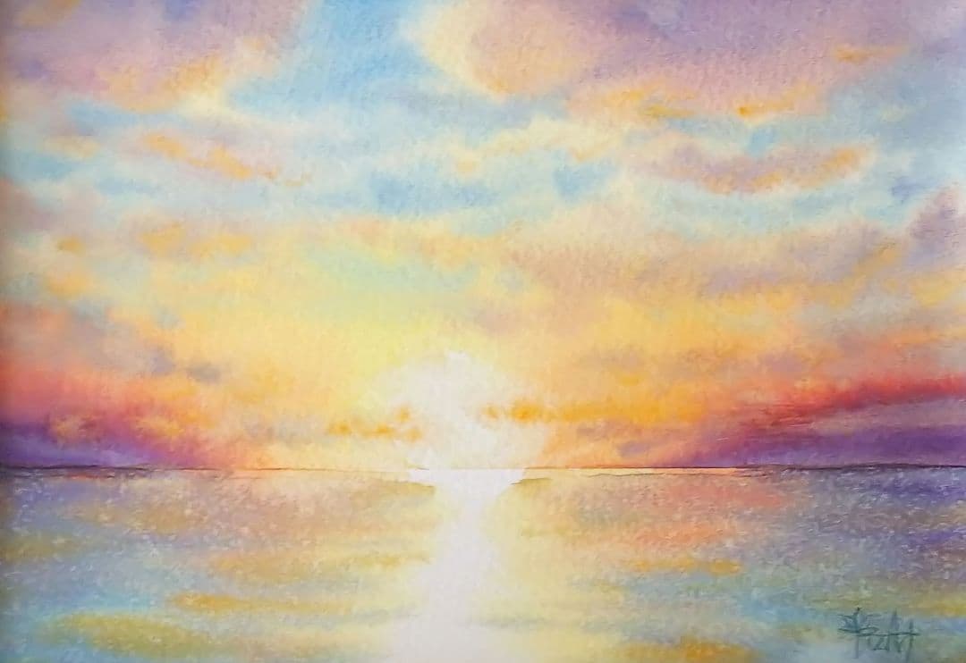 癒しの水彩画1154 sunrise - メルカリ