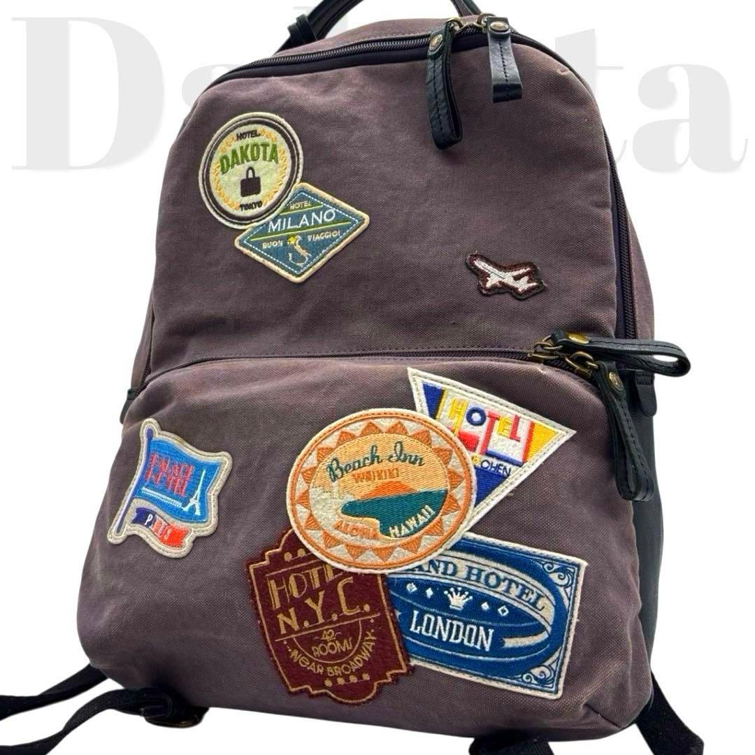 美品◎ダコタ ボイジャー A4可 リュック ワッペン キャンバス レザー 男女可