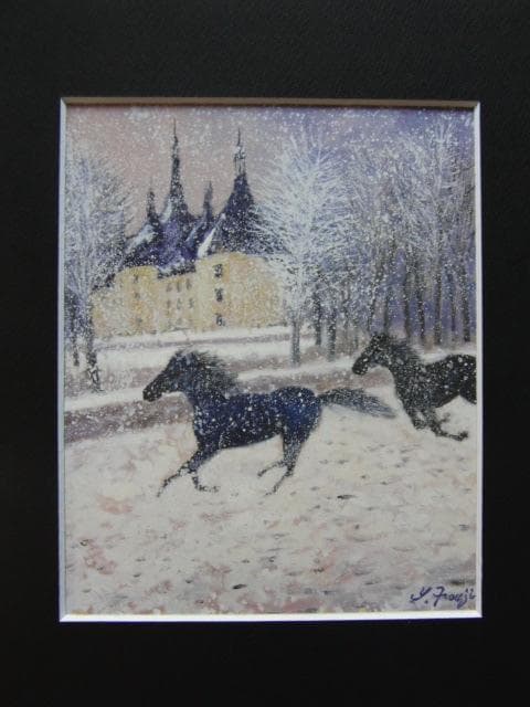藤祥州、【シャンボール城　雪と馬】、希少な画集画、新品高級額・額装付