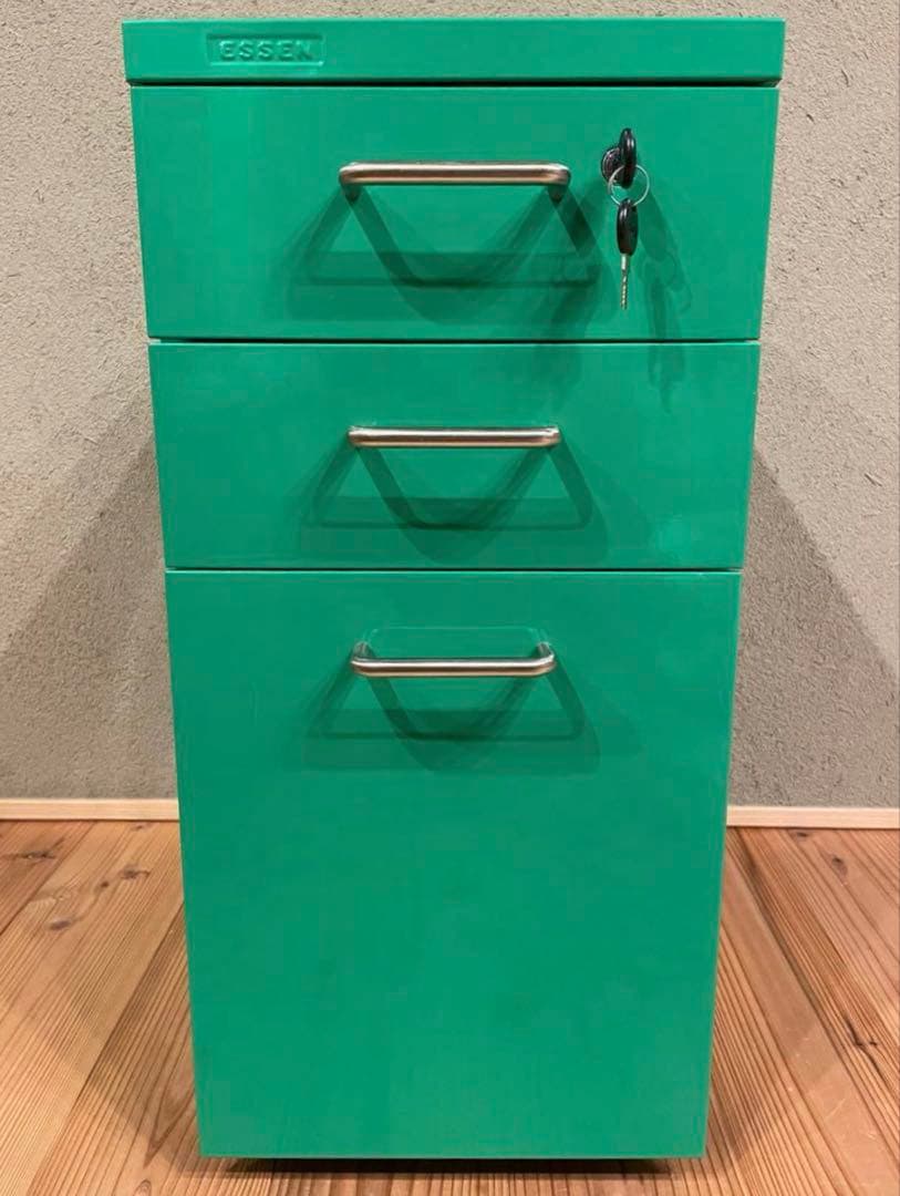 mii様専用】ESSEN 希少カラー グリーン デスクワゴン 3段収納 鍵付き