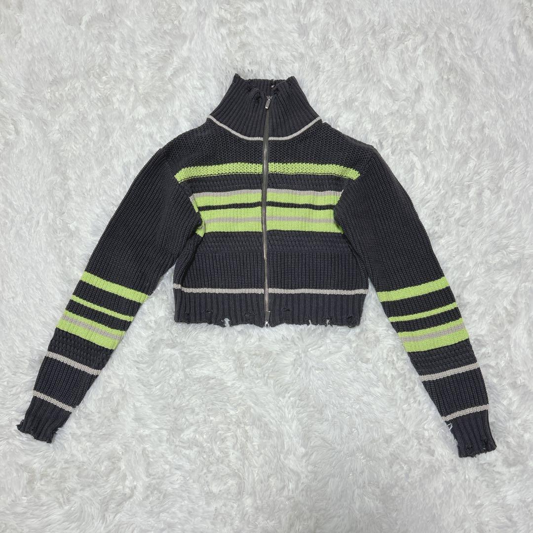 メゾンスペシャル Front Zip Mesh Border Knitwear