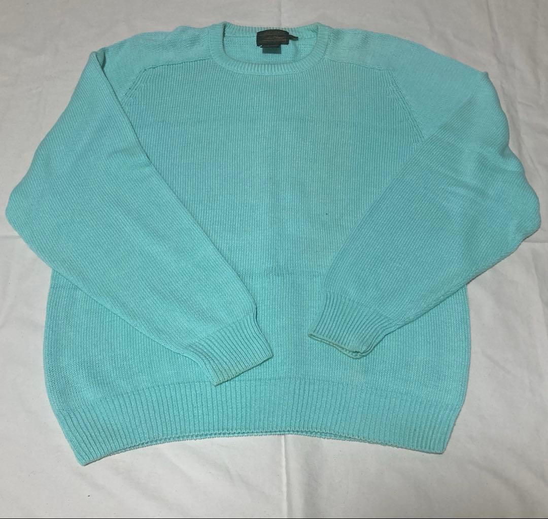 希少 80s エディーバウアー 黒タグ コットンニット XL ティファニーブルー